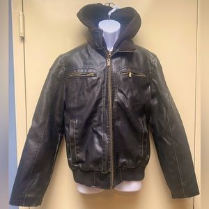 Men's Faux-Leather Detachable-Hood Motorcycle Jacket